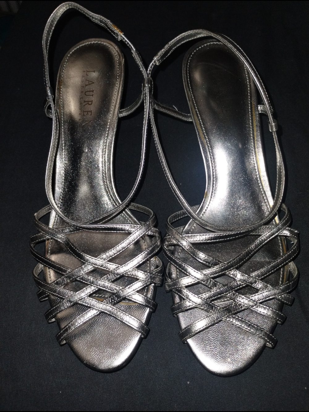 Ralph Lauren Metallic Silver Strappy Slingback Heels